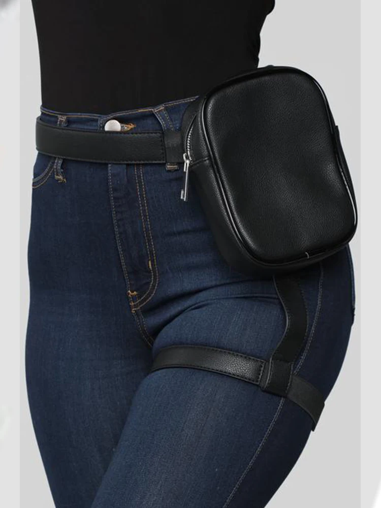 Next Level Harness Fanny Pack Red Black Leg Bag Women waist pack Pu Leather Belt Bag Bum Bags Money Belt Waist Pouch Fashion