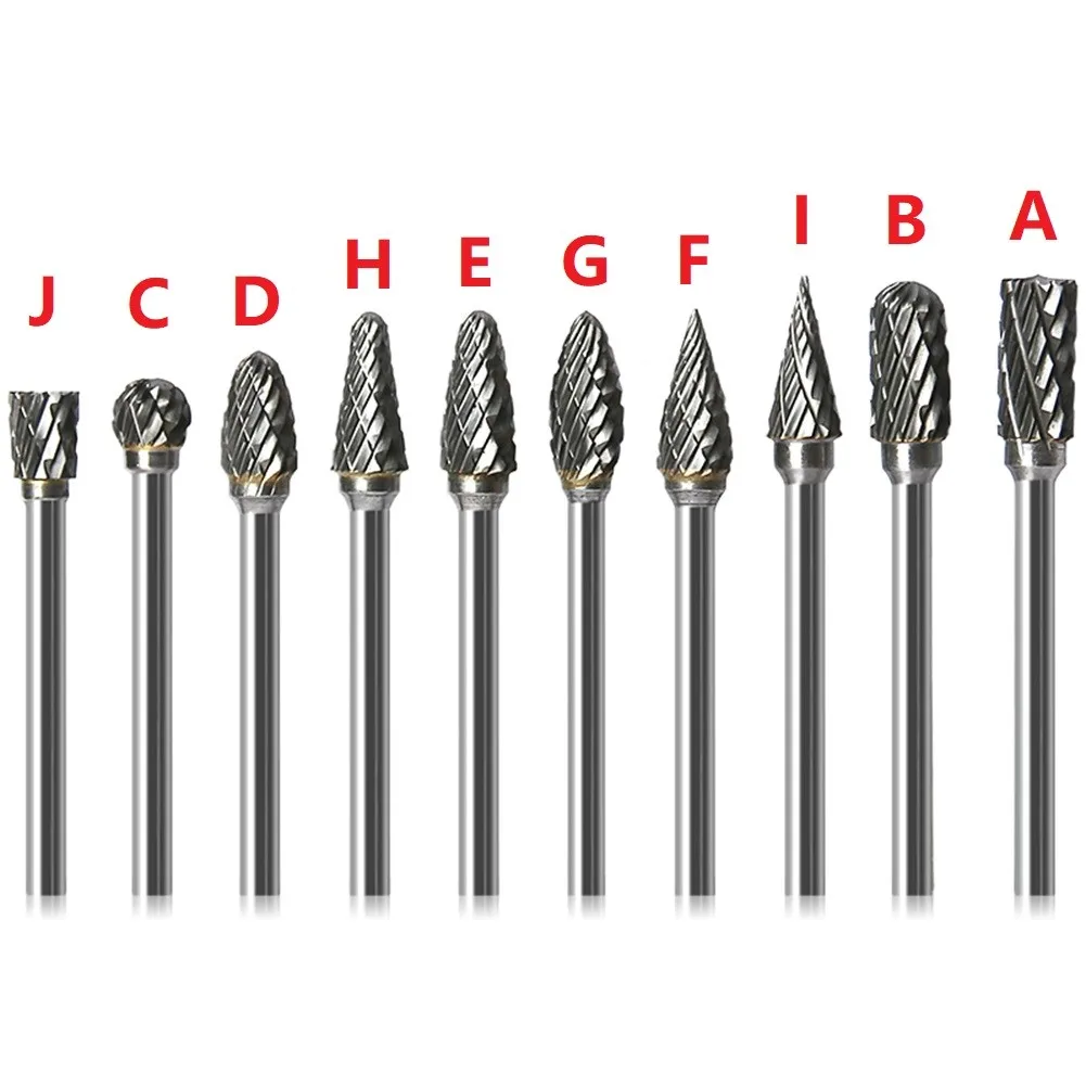 10 Types Tungsten Carbide Head Rotary File Tool Point Burr Grinder Abrasive Tools Drill Die Milling Carving Bit Double Cut Tools