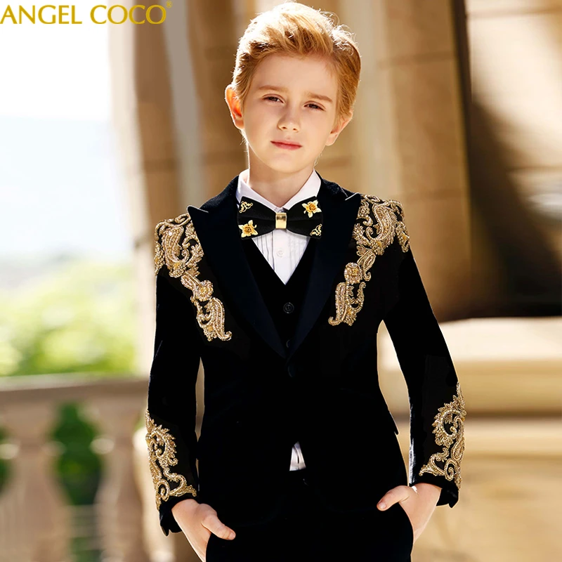 Luxury Boys Party Dress Formal Boys Suit Set Children Birthday Host Wedding Costume Little Kids Blazer Gentleman Outfits Beaded