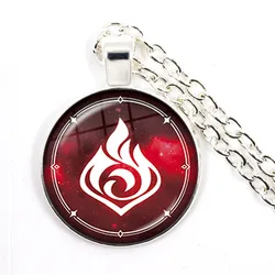 Anime God Genshin Impact Eye Pendant Necklace Disc Round Eye of God Necklace Chain Glass Dome For Women Men Jewelry Gift