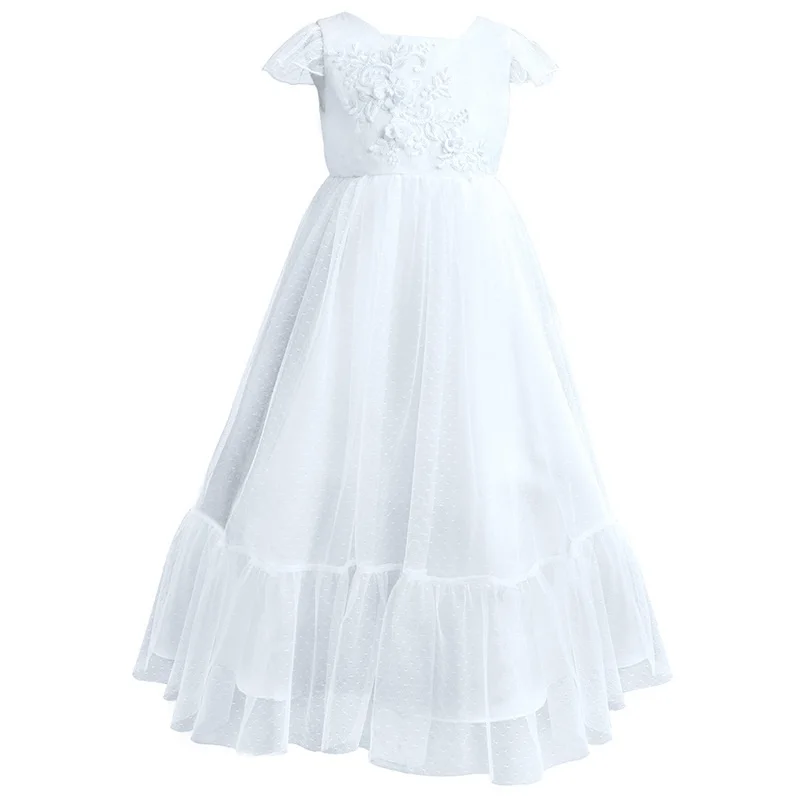 Baby Girl Princess Lace Floral Tutu Dress Long Toddler Girl Vintage Tulle Vestido Party Pageant Wedding Baby Clothes 2-11Y