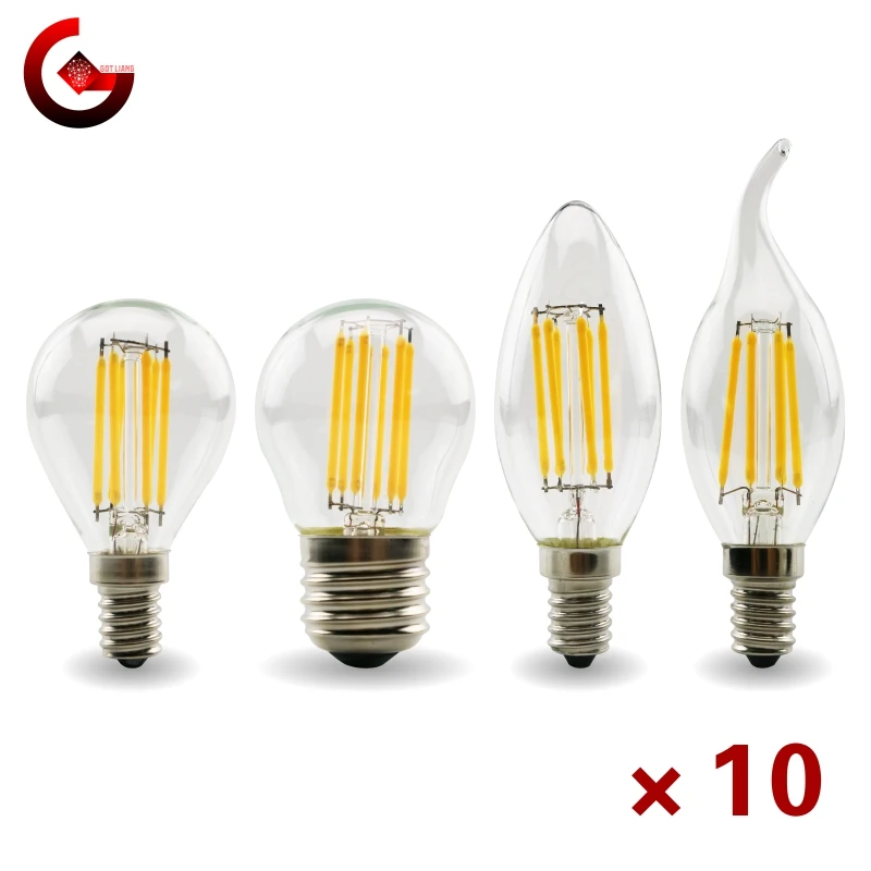 Bombilla Retro Edison E27 E14, lámpara de filamento LED 110V 220V, Bombilla C35 G45 de cristal, candelabros Vintage, 10 unids/lote