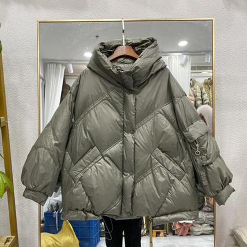 Luxury Brand Oblique Zipper White Duck Down Coat 2021 Winter Fashion Sleeve Zipper Hooded Down Coat Feather Puffer Coat