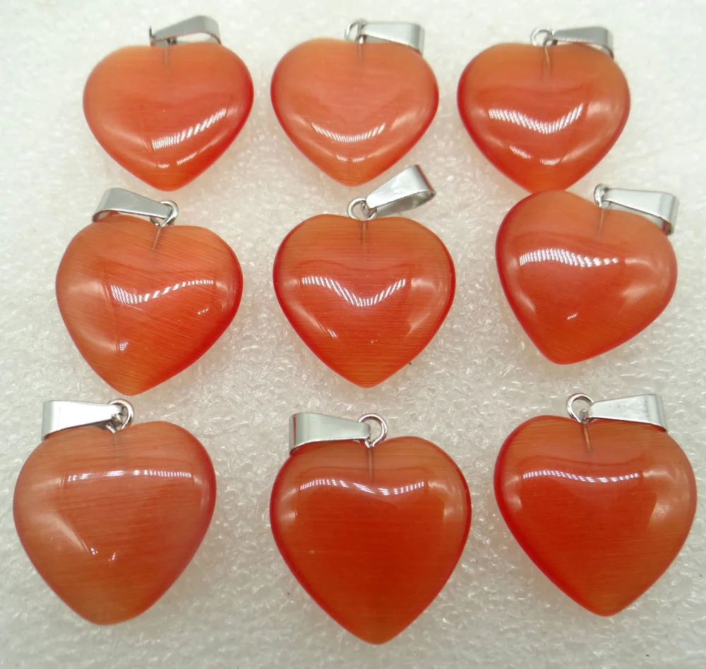 20MM Natural stone Quartz Crystal Unakite tiger eye Cat eyes heart pendants for diy jewelry making necklace Accessories 24pcs