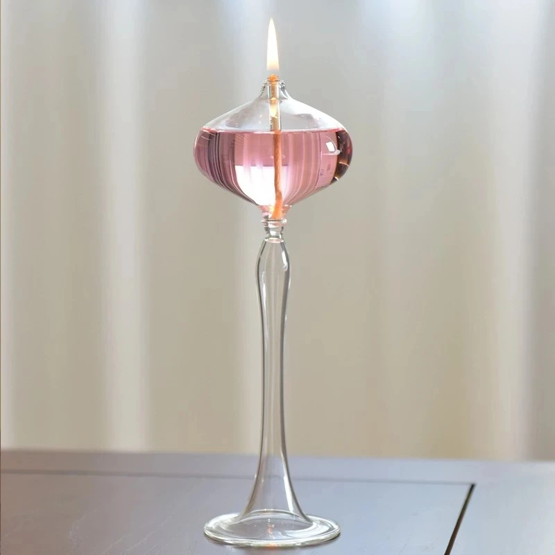 1PCS  Handmade Glass Transparent Oil Lamp Wedding Decoration Creative Glass Kerosene Lamp Glass Candlestick New Home Gift