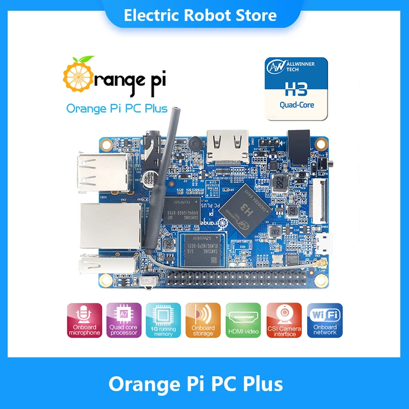 

Orange Pi PC Plus RAM 1G with 8GB Emmc Flash ,Mini Open-Source Single Board,Support 100M Ethernet Port/Wifi/Camera/Hdmi/IR/MIC