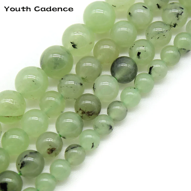 Pierre de Quartz verte naturelle, perles d'espacement, rondes, amples, pour la fabrication de bijoux, Bracelet, 15 pouces, 6 810 MM