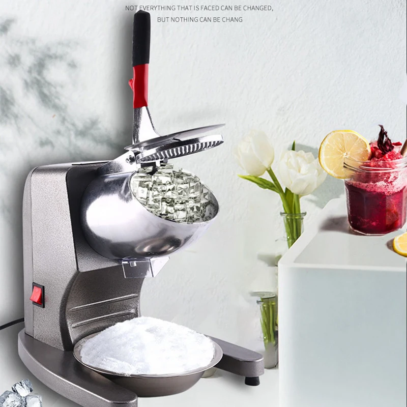 220V Shaved Ice Machine 300W Commercial Electric Small-sized Smoothie Machine Double Blade Ice Crusher with adjustable thickness