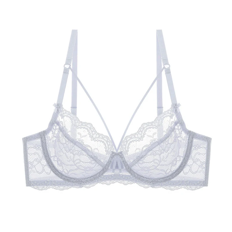 2 Pieces Deep V Lace Bras For Women Plus Size Sexy Lingerie Transparent Ultra Thin Brassiere Top White Pink Black A B C D E Cup