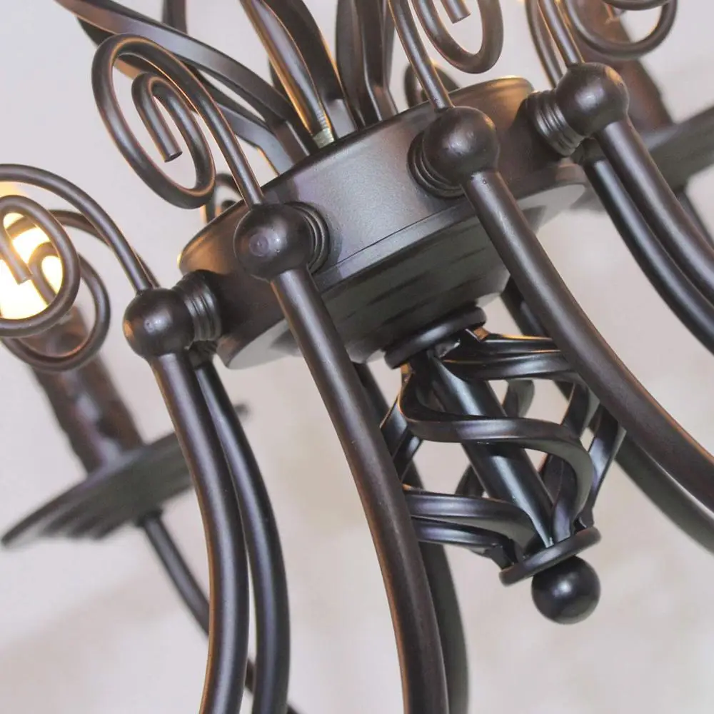 Rustic Candle French Country Chandelier 8 Lights Metal in Antique Black Pendant  Fixture For Living Room Lights