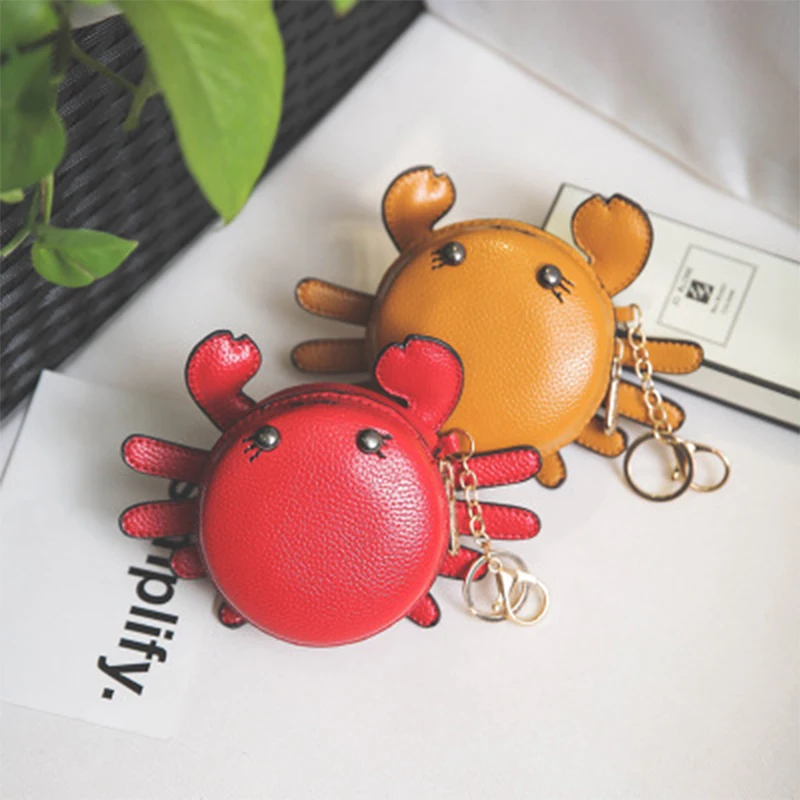 ZG Keychain PU Leather Cute Crab Mini Coin Purse For Women Small Wallet Funny Crab Pendant Key Chain Bag Backpack Birthday Gift