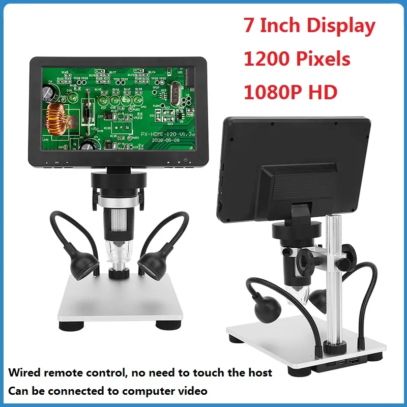 1200X 7Inch USB Digital Electronic Microscope HD 1080P Magnifier Stereo Endoscope Video Microscope Camera Industrial Board Repai