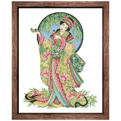 Japanese girl cross stitch kit 18ct 14ct 11ct unprint canvas cotton thread counted needlework thread embroidery set