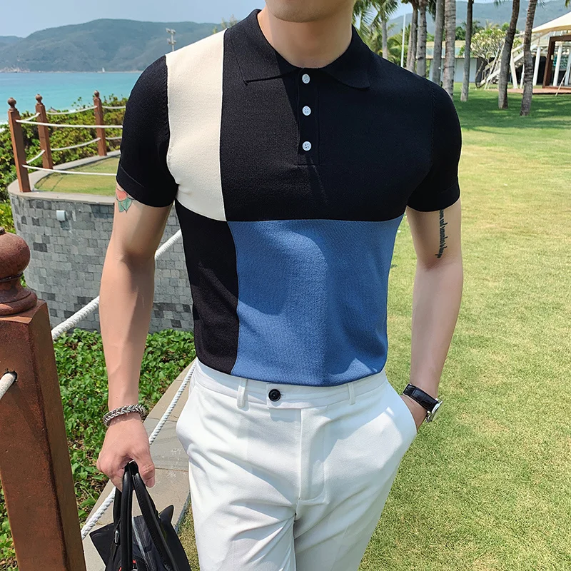 Summer 2022 Men Ice Silk Polo Shirt Top Business Office Men Camisa Masculina Solid Polo Shirt Plus Size Casual Knitted Tops A67