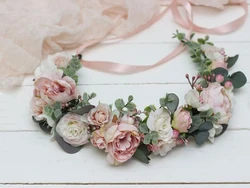 Pink Flowers Crown Festival Headpiece Women Hair Accessories Headdress Girl Baby Crown Floral Garland Wedding Floral Headwear