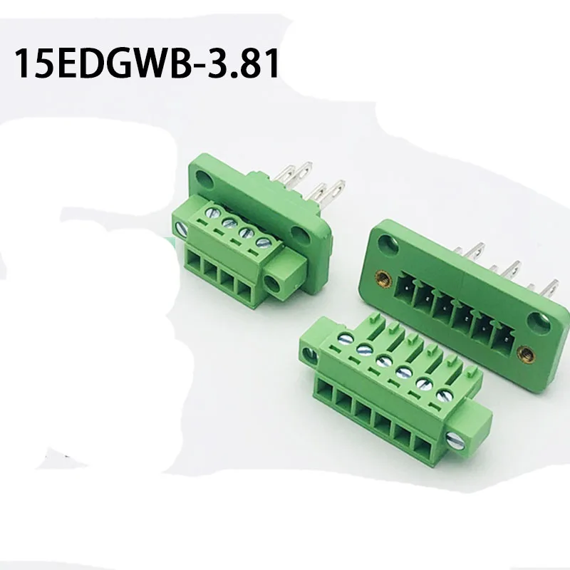 10sets 15EDGWB+KM-3.81mm Through-wall plug-in terminal block with flanged fixed panel connector row line arc