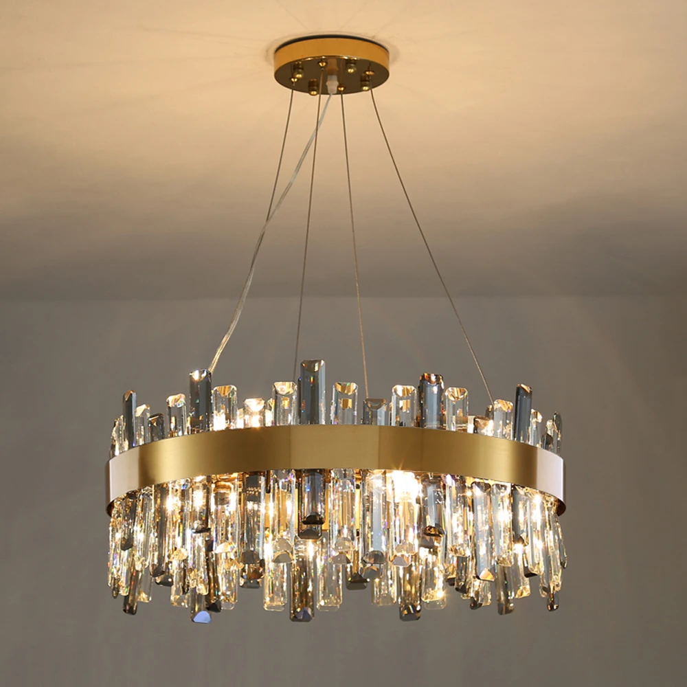 

Round Design Luxury Crystal Chandelier Gold Foyer Lights LED Supension Luminare Bedroom Lamp AC110V 220V