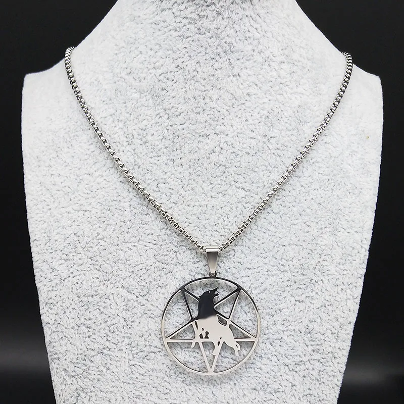 Fashion Pentagram Wolf Stainless Steel Chain Necklace for Women