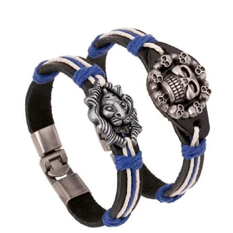 

Lovers' Jewelry Punk Genuine Leather Strap Charm Bracelets Gothic Skull Lion Bracelet For Women Men Couples Bracelet Accessories