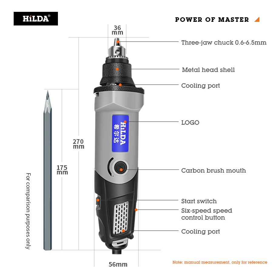 HILDA Electric Drill Mini Engraver Rotary Tool 200/400W Mini Drill 6 Position Rotary Tools Mini Grinding Machine