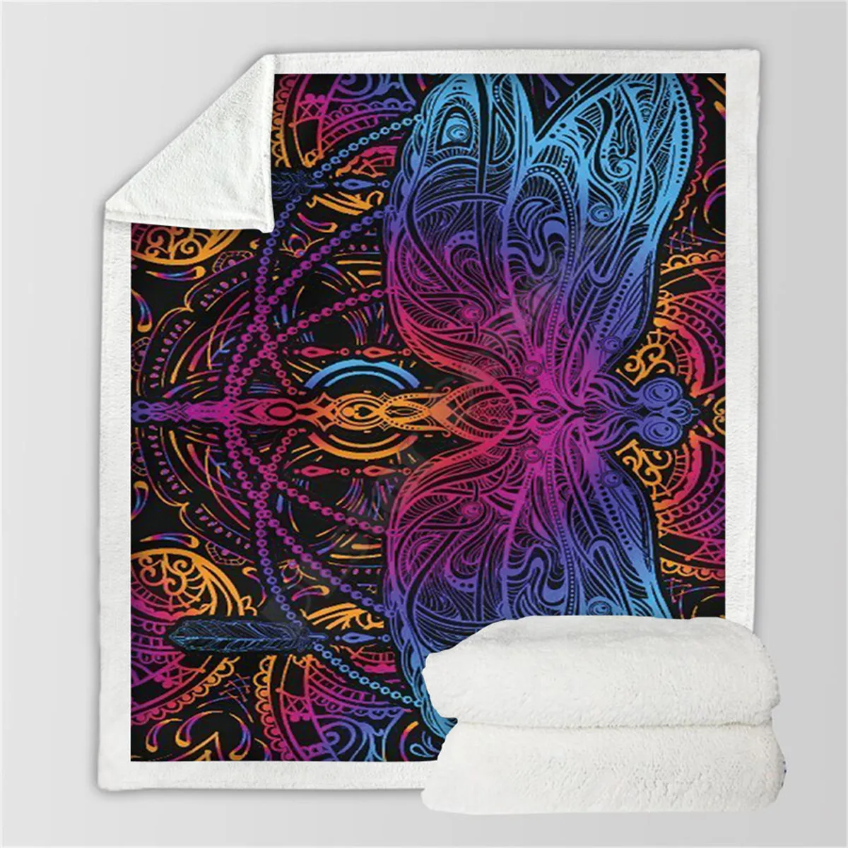 Psychedelic Dragonfly 3d printed fleece blanket for Beds Hiking Picnic Thick Quilt Fashionable Bedspread Sherpa Throw Blanket