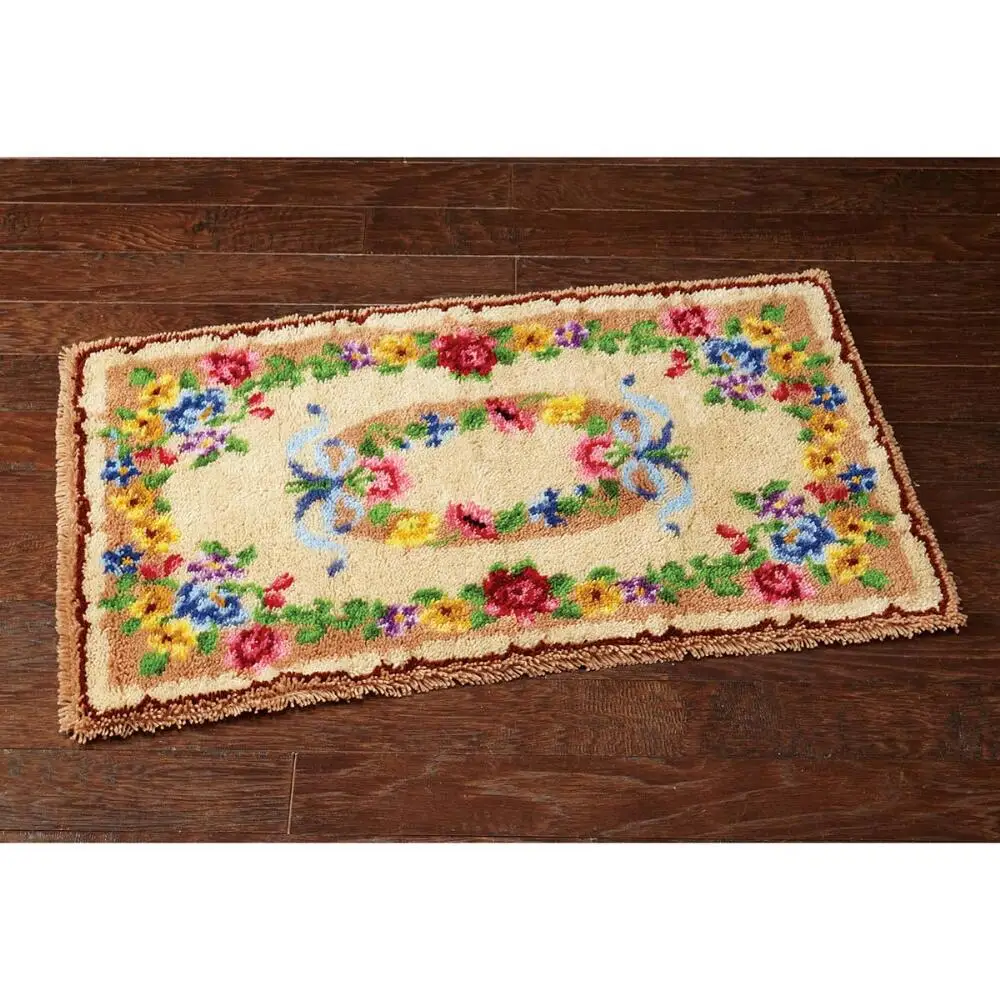 Latch Hook Kits for Adults and Kids Latch Tapestry Kit Hook Kit with Printed Colorfull Flowers Pattern Carpet embroidery kit