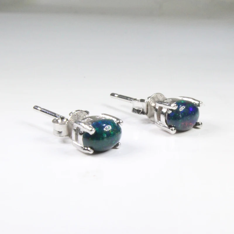 CoLife مجوهرات العقيق الأسود وأقراط 4*6 مللي متر مصبوغ العقيق الأسود أقراط فضة بسيطة 925 فضة أقراط مرصعة بأحجار كريمة