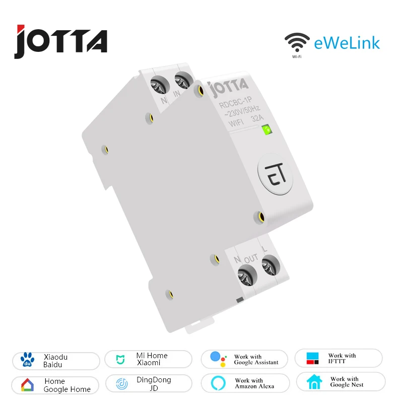 

Автоматический выключатель Jotta WiFi, дистанционное управление eWeLink, голосовое управление с Google Home RDCBC 1P