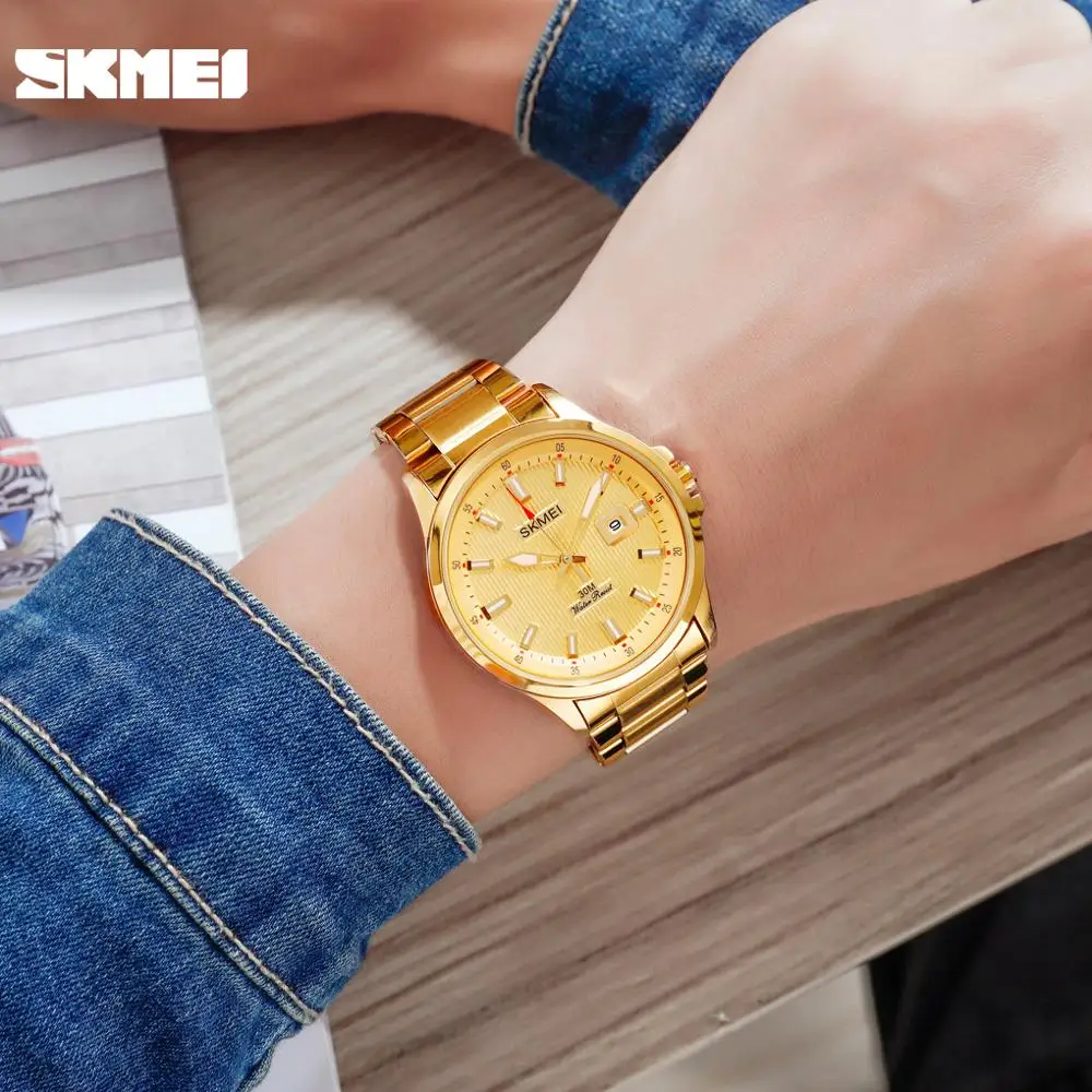 SKMEI Quarz Uhren Männer Edelstahl Armbanduhr Luxus Fashion Datum Uhr herren Business Stunde Original Design Reloj Hombre