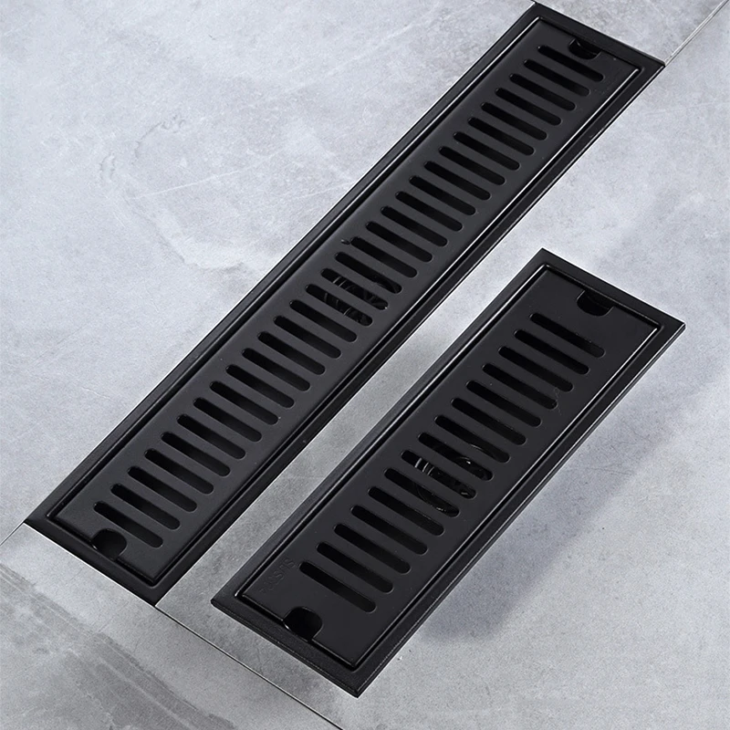 Black Floor Drain 304 Stainless Steel Rectangular WC Kitchen Bathroom Shower Garage Long Linear Drainage Drainer Cover Anti Odor