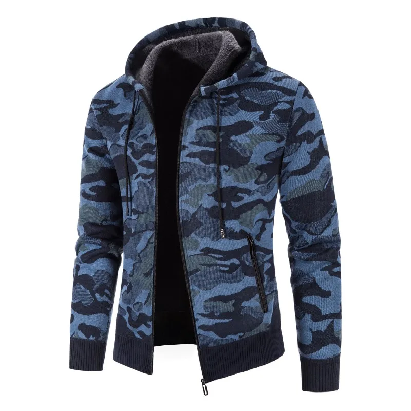 

Men Hooded Jackets Sweatercoat Thicker Warm Camouflage Cardigan Sweaters Pop Male Winter Casual Cardigans Slim Fit Hoodies 3XL