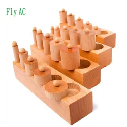 Montessori Knobbed Cylinder Blocks Montessori Materials Wooden Cylinders Educational Wooden Toy - 4pcs Set- Ages 3 Years and Up