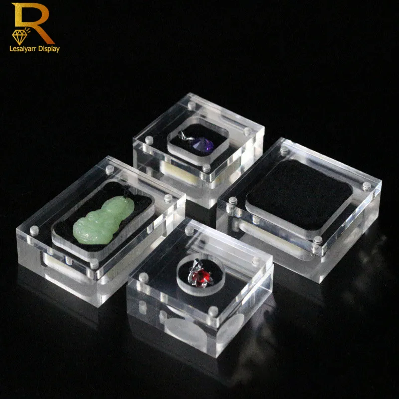 Clear Acrylic Wedding Jewelry Loose Diamond Display Case Tray Gem Rhinestone Gemstone Holder Show Contanier Square Box 5*5*2cm