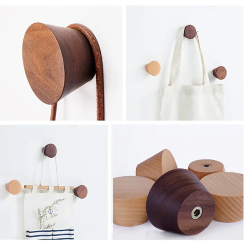 1PCS 50/60mm Round Wood Hooks Clothes Coat Hooks Beech Black Walnut Wood Hat Holder Wall Key Hanger Modern Home Decoration Rack