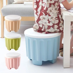 Stackable Round Storage Ottomans, Foot Rest Stool Seat, Plastic Storage Organizer, 32*27.5cm