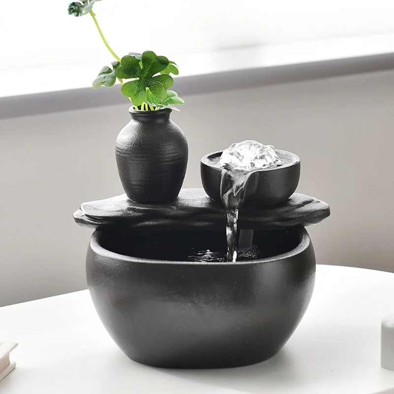 

GY Modern Minimalist Water Fountain Humidifier Decoration Ceramic Home Living Room Office Desk Surface Panel Opening Gift