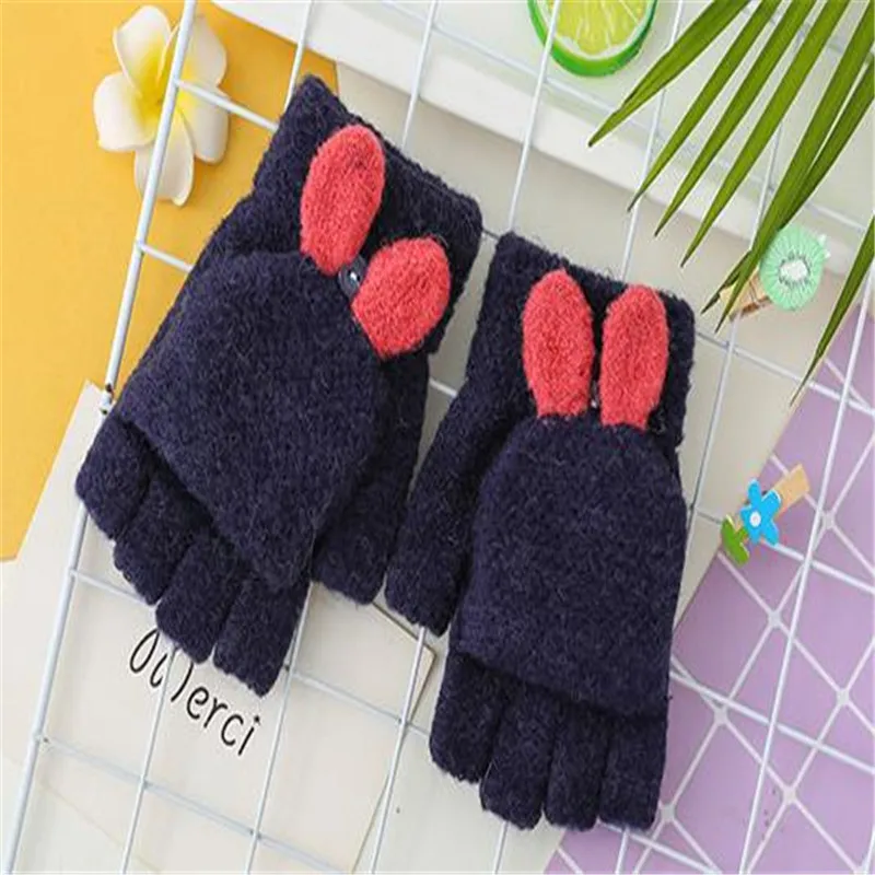 Ms winter jacquard rabbit ear cover half gloves students knitting cycling warm gloves office to write with   ST-152