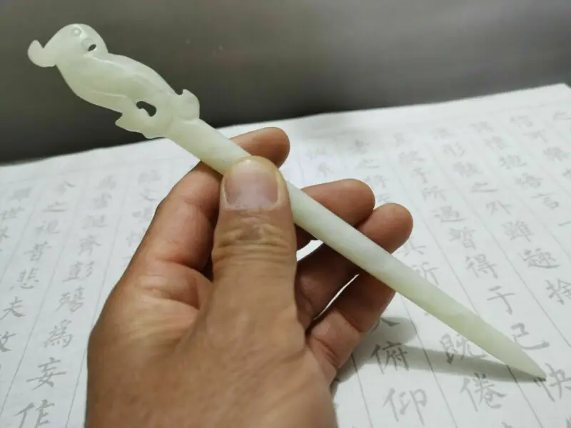 

CHINESE FOLK Old Hand Carving traditional old jade phoenix hairpin