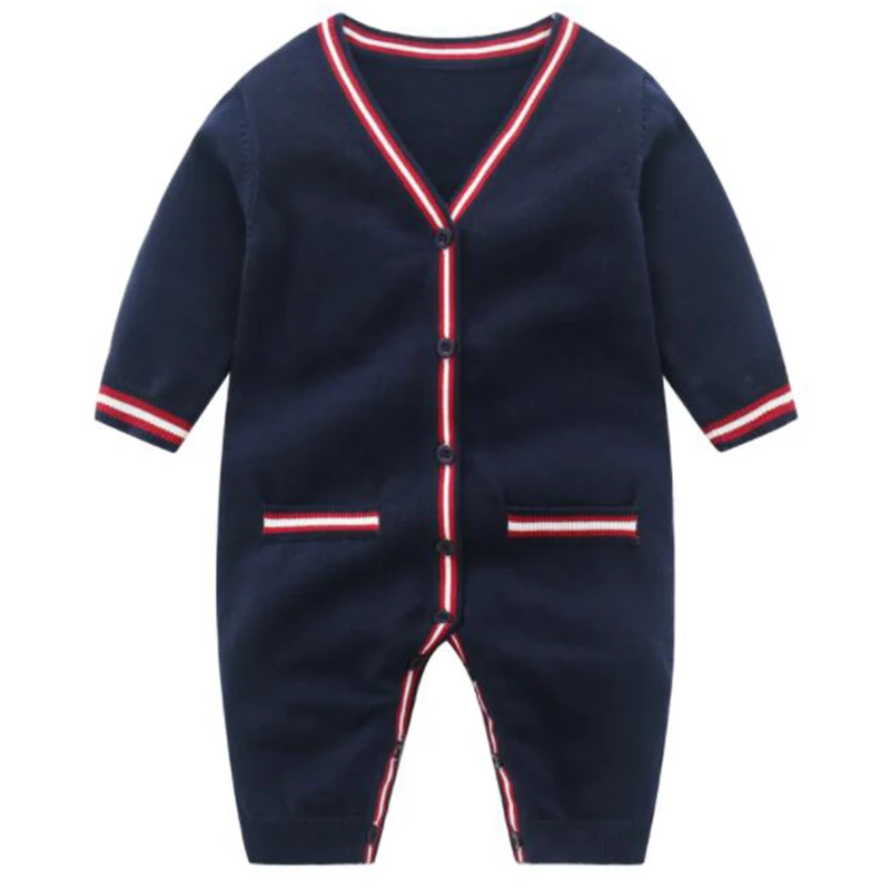 0-3Y Baby Knitting Rompers Overalls Newborn Long Sleeve Jumpsuit Girls Boys Clothes Baby Winter Romper Leisure Jumpsuit Stripe