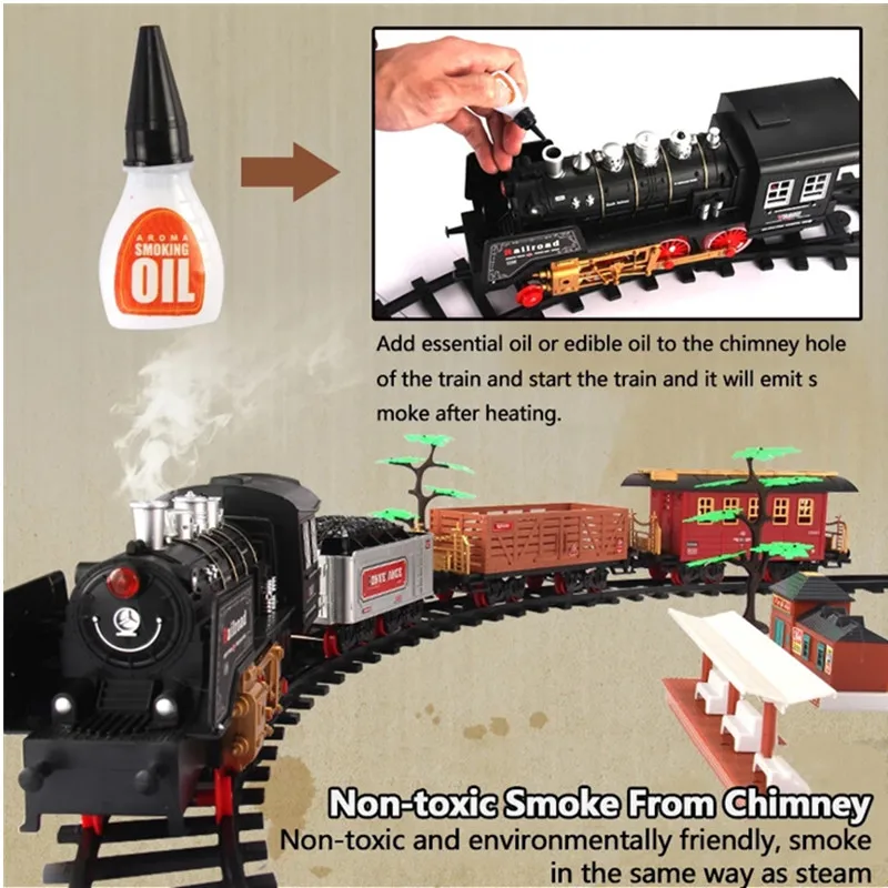 High Simulation Smoking Train With Rechargeable 2.4G RC Steam Train DIY Assembly Block Railway Brain Game Sound Spray Steam Toy