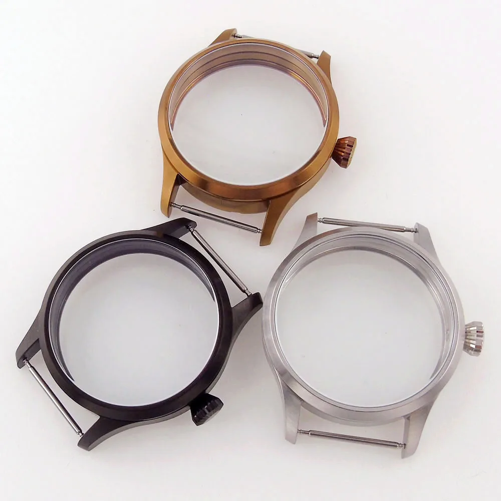 Black/Bronze Plated 42mm Sterile Manual Watch Case Parts For ETA 6497/6498 ST 3600/3620 Hand Winding Mineral/Sapphire Glass