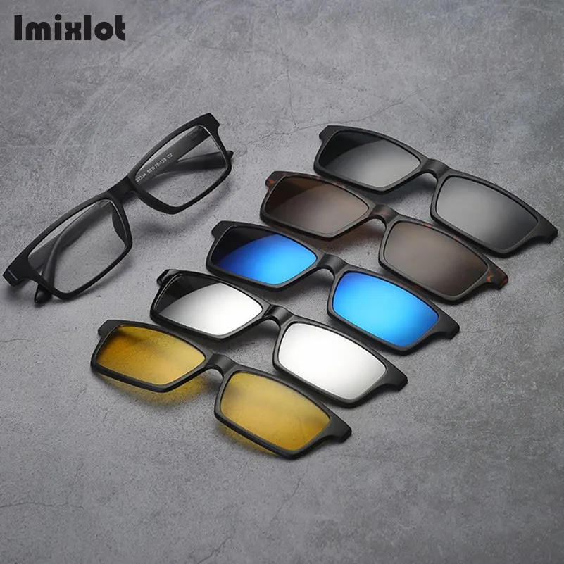 

Imixlot Polarized Sunglasses Men Women 5 In 1 Magnetic Clip On Glasses Myopia Optical Prescription Eyewear Frames Eyeglass