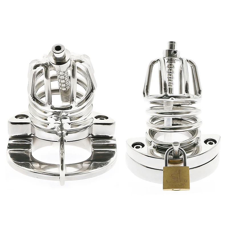 Stainless Steel Chastity Cage Ball Stretcher with Urethral Catheter Cock Cage Cock Lock Ring Chastity Belt BDSM Sex Toys for Men