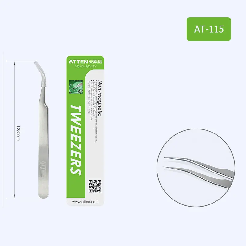 ATTEN Edelstahl Pinzette Runden Spitzen Ellbogen kopf für Präzision handy computer reparatur werkzeug zubehör