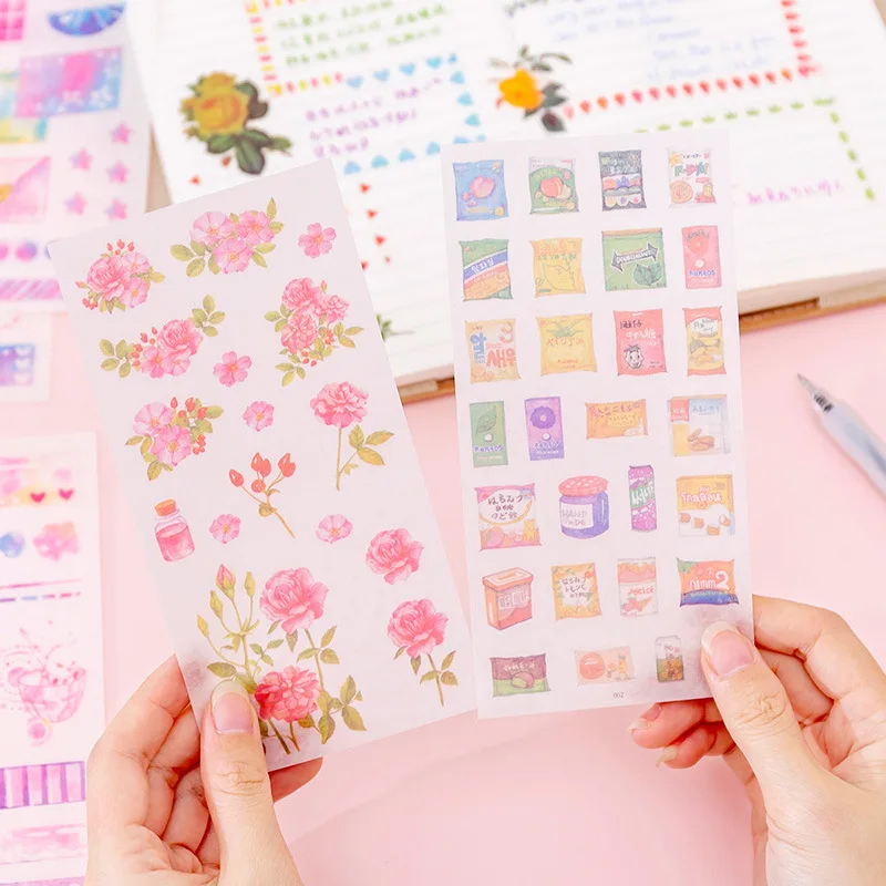 Cute Girl Flower Paper Sticker Kawaii Diary Scrapbooking Decoration Album Japanese Stationery Stickers 6 Sheets