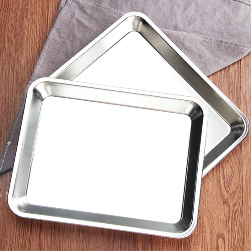 1PC Rectangular Stainless Steel Nonstick Cake Pan Bread Pizza Oven Baking Tray Shallow Bakeware Pastry Tools Kitchen Utensils