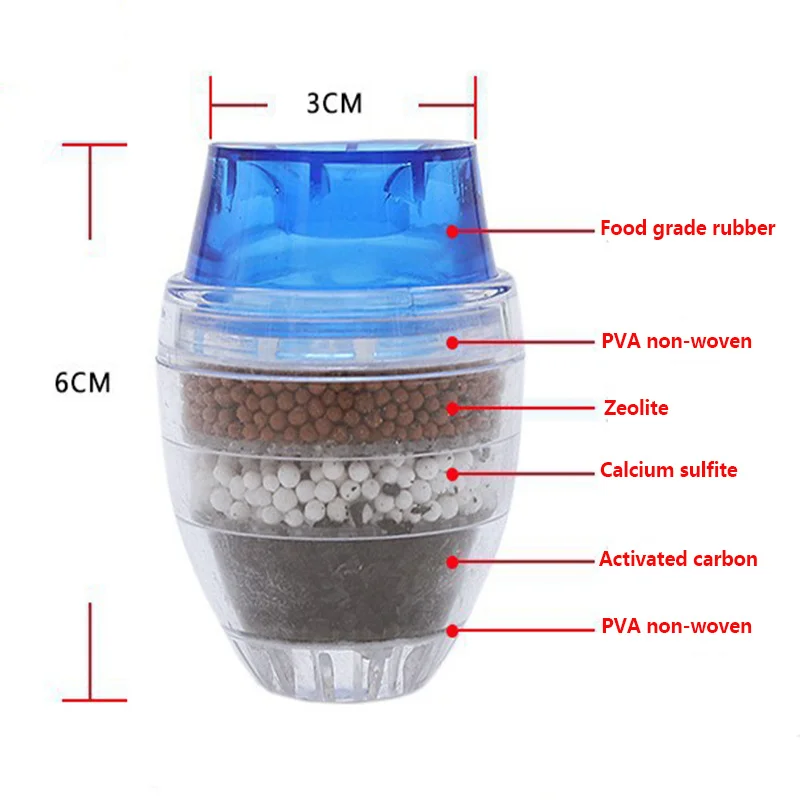 5 Layers Activated Carbon Water Purifier Kitchen Tap Filter Bathroom Faucet Mount Filters Purification Tool for Home Use