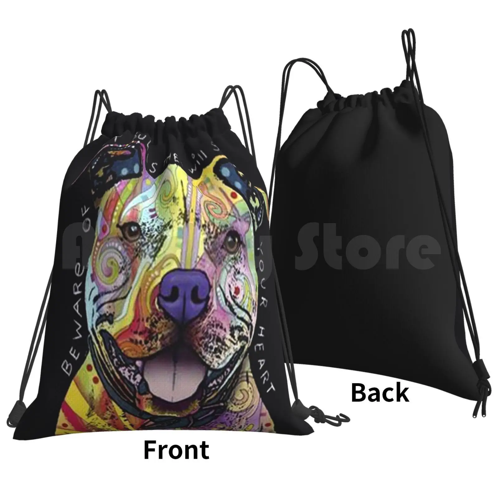 Colourful Pit Bulls / Pitbull Lover Backpack Drawstring Bag Riding Climbing Gym Bag Colourful Pit Bulls Pitbull Lover Pit