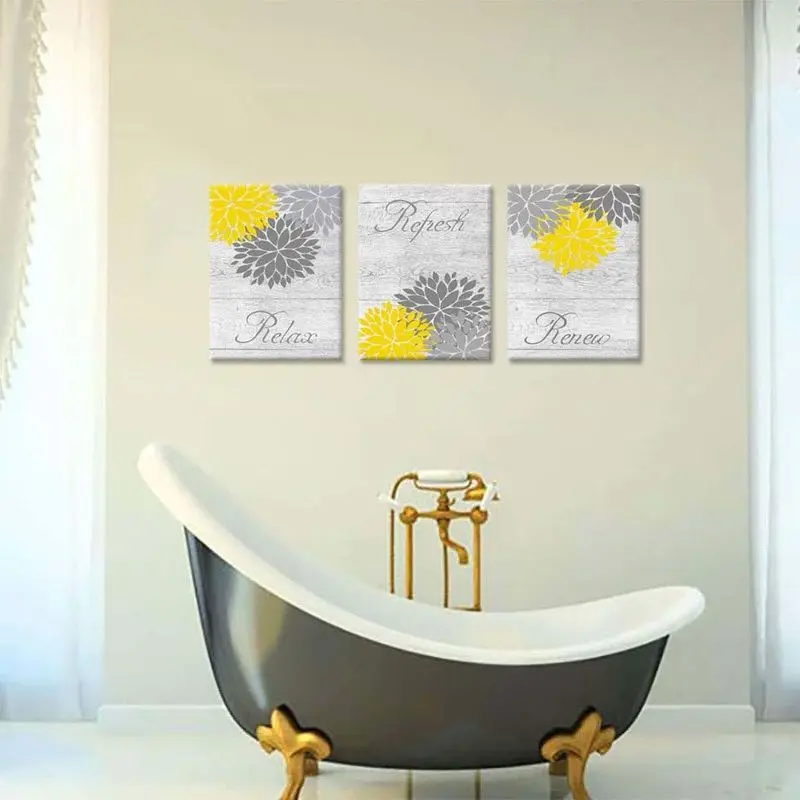 3 Pieces Yellow Gray Dahlia Flowers Posters Pictures Canvas Wall Art Bathroom Home Decor Paintings Living Room Decoration