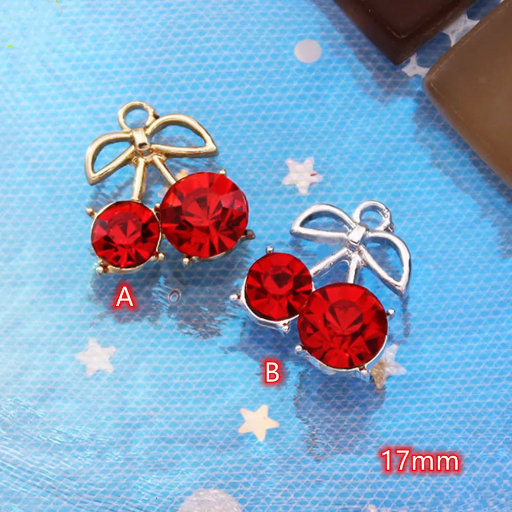 Red Rhinestone Cherry Charms Gold Tone Pendants Charm for DIY Jewelry Making 10pcs Metal Charm Penant Handmade Craft